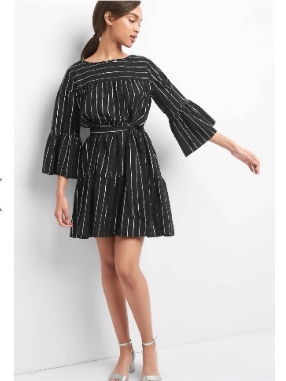 Gap silver & Black Striped Belted A-Line Dress